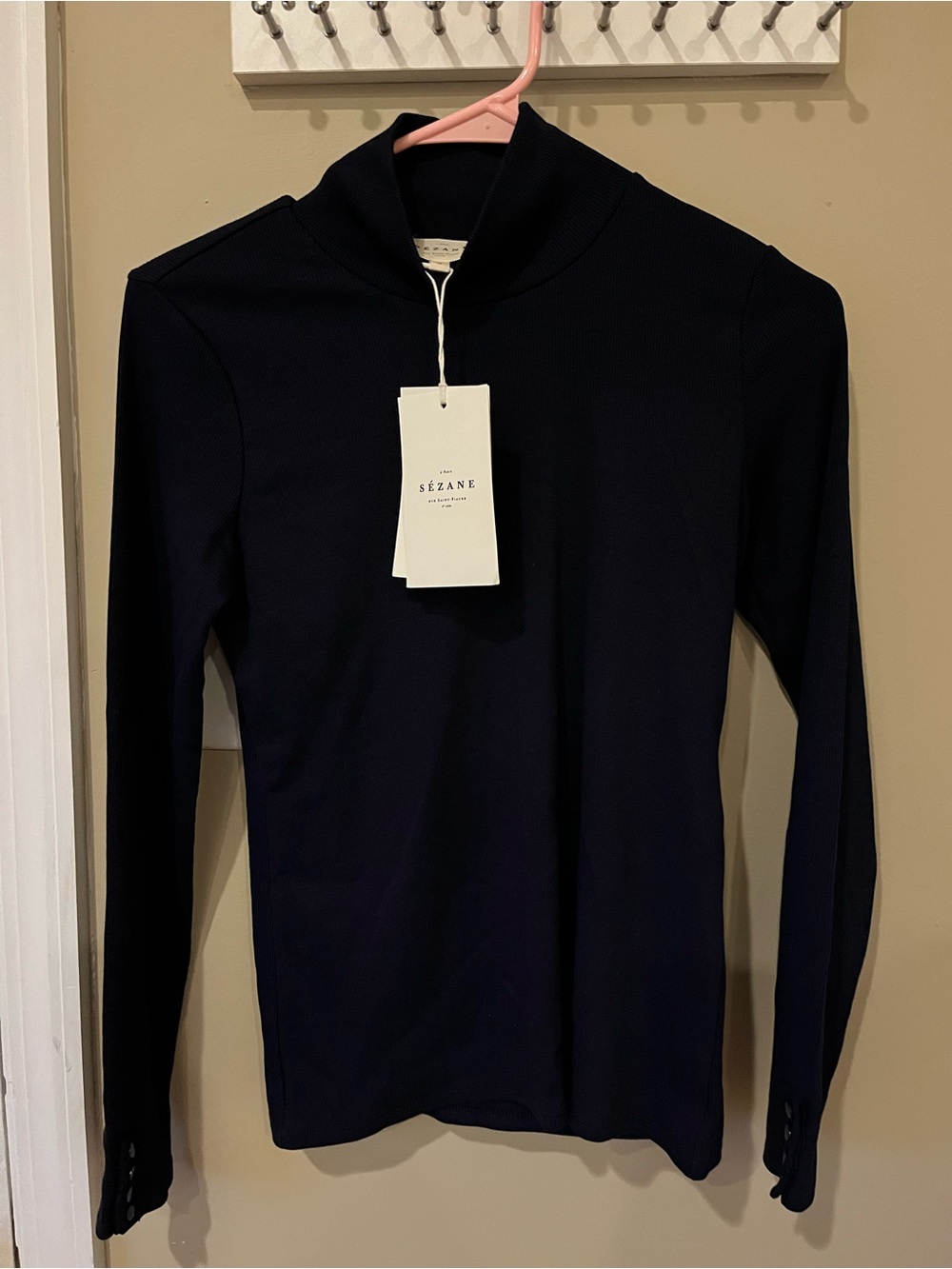 Sezane Paris woman’s Navy Mock Neck Sweater M brand new